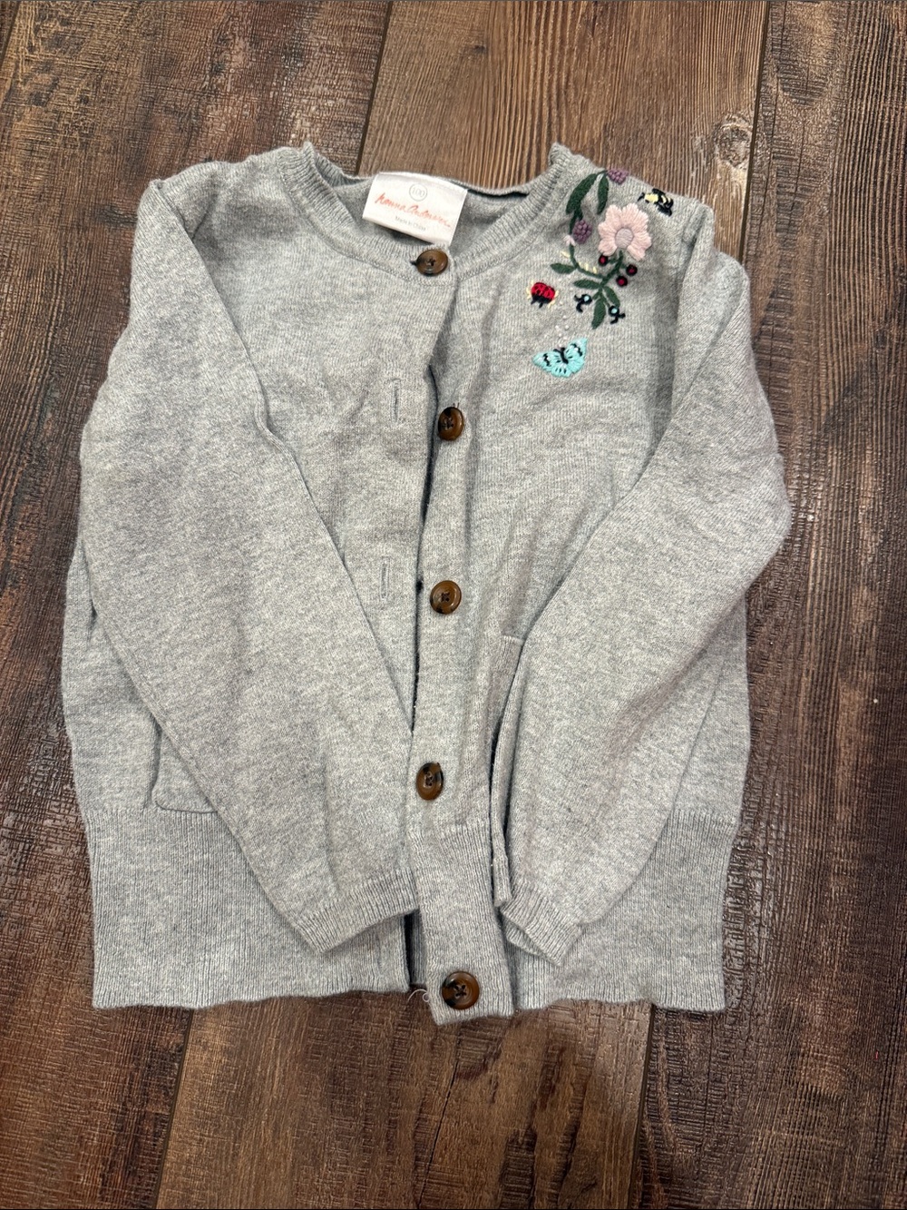 Hanna Anderson Gray Embroidered Flower Cardigan - Kids